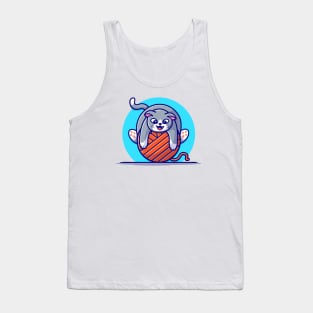 Cute Cat Playing Yarn Ball Cartoon Vector Icon Illustration Tank Top